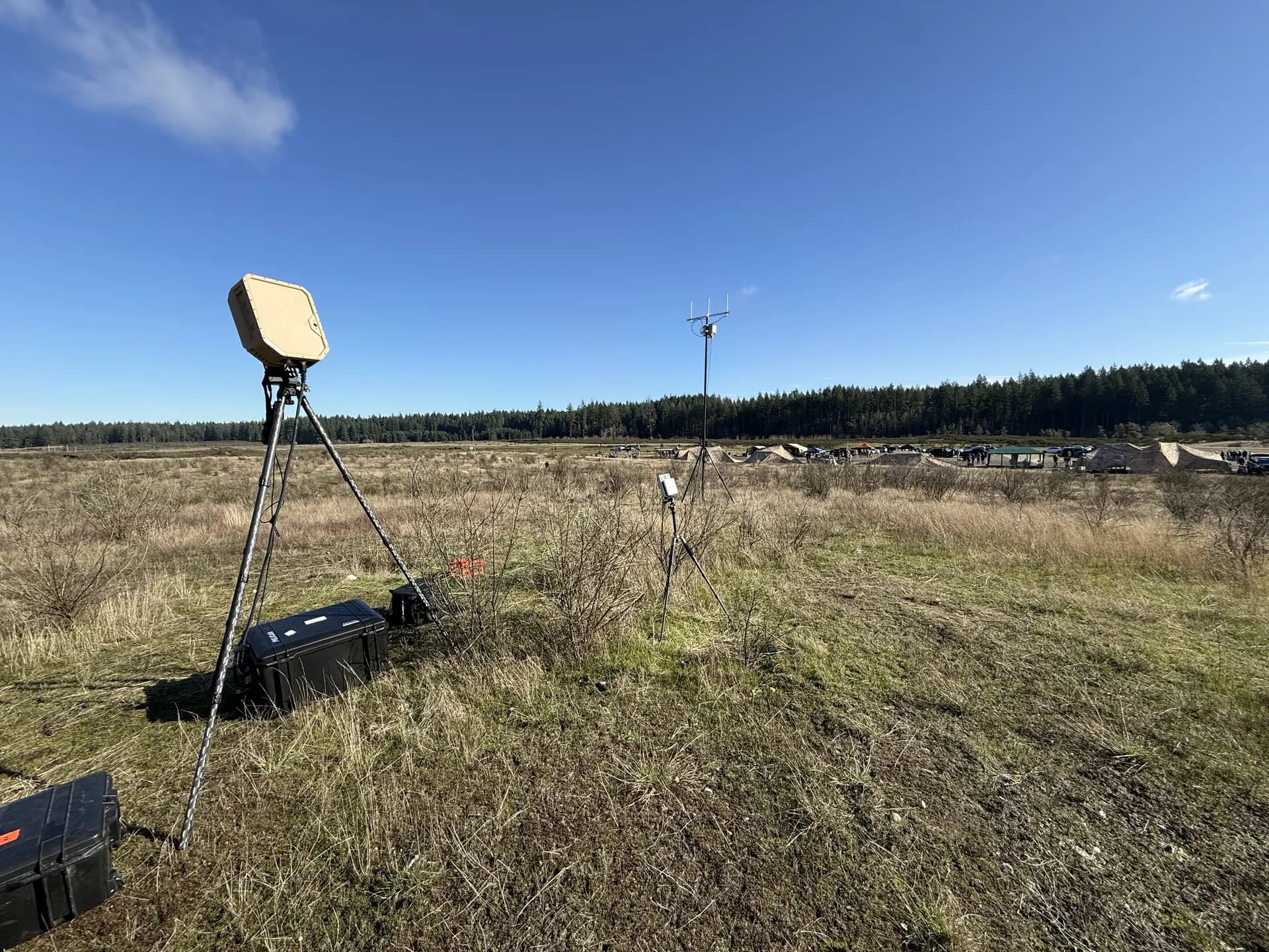 Radar sensor equipment at field event under blue sky